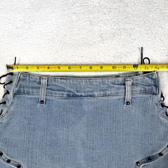 Vintage Lip Service Denim Lace Up Mini Jean Skirt Light Wash Blue Y2K Western - Picture 14 of 16